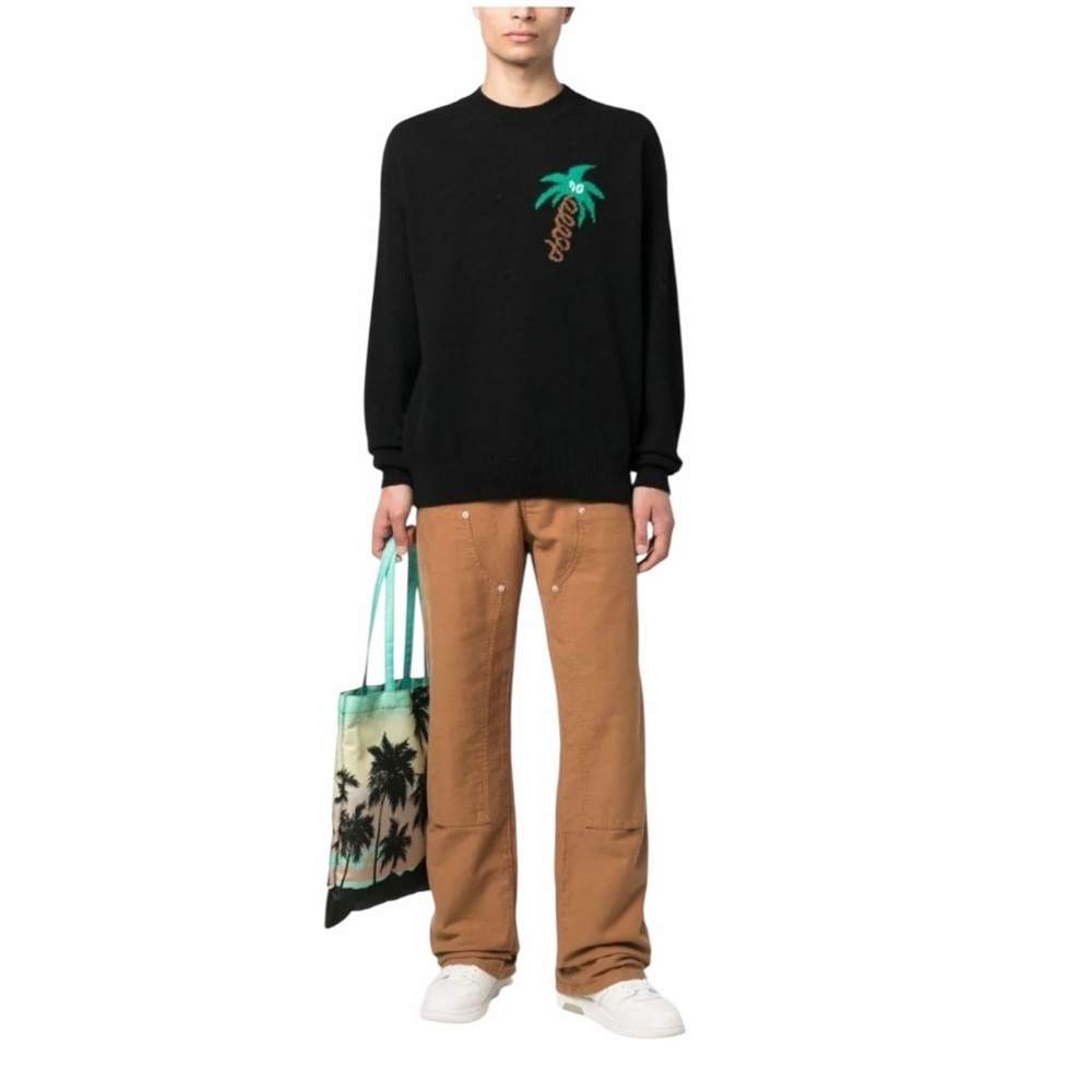 Palm Angels Black Palm Tree Chenille Patch Knit Sweater Sz XL Excellent (Unisex)